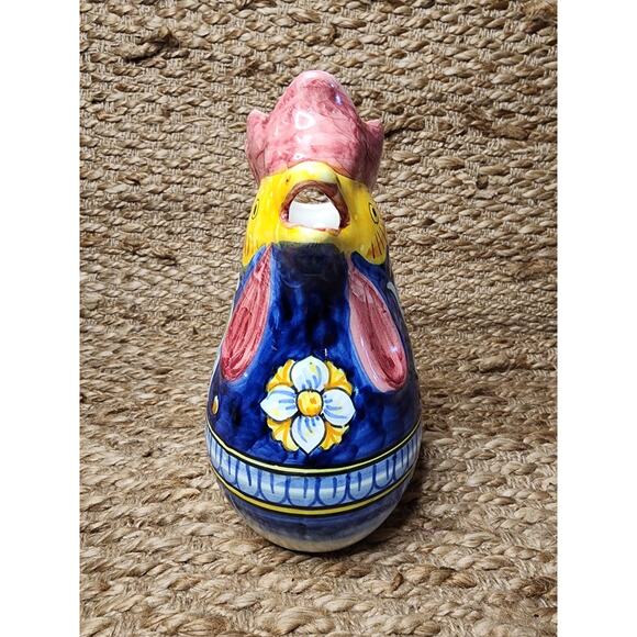 Pottery Majolica Rooster Pitcher Handmade Painted Italy Marked Dip. A Mano 9.5" - Picture 3 of 10
